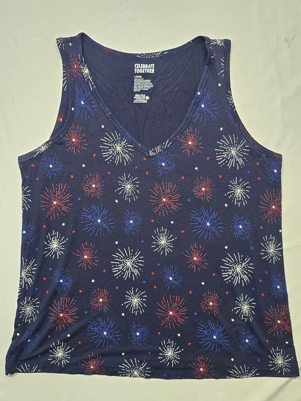 Old Navy Navy Tank Top with Red, White & Blue Firework Print